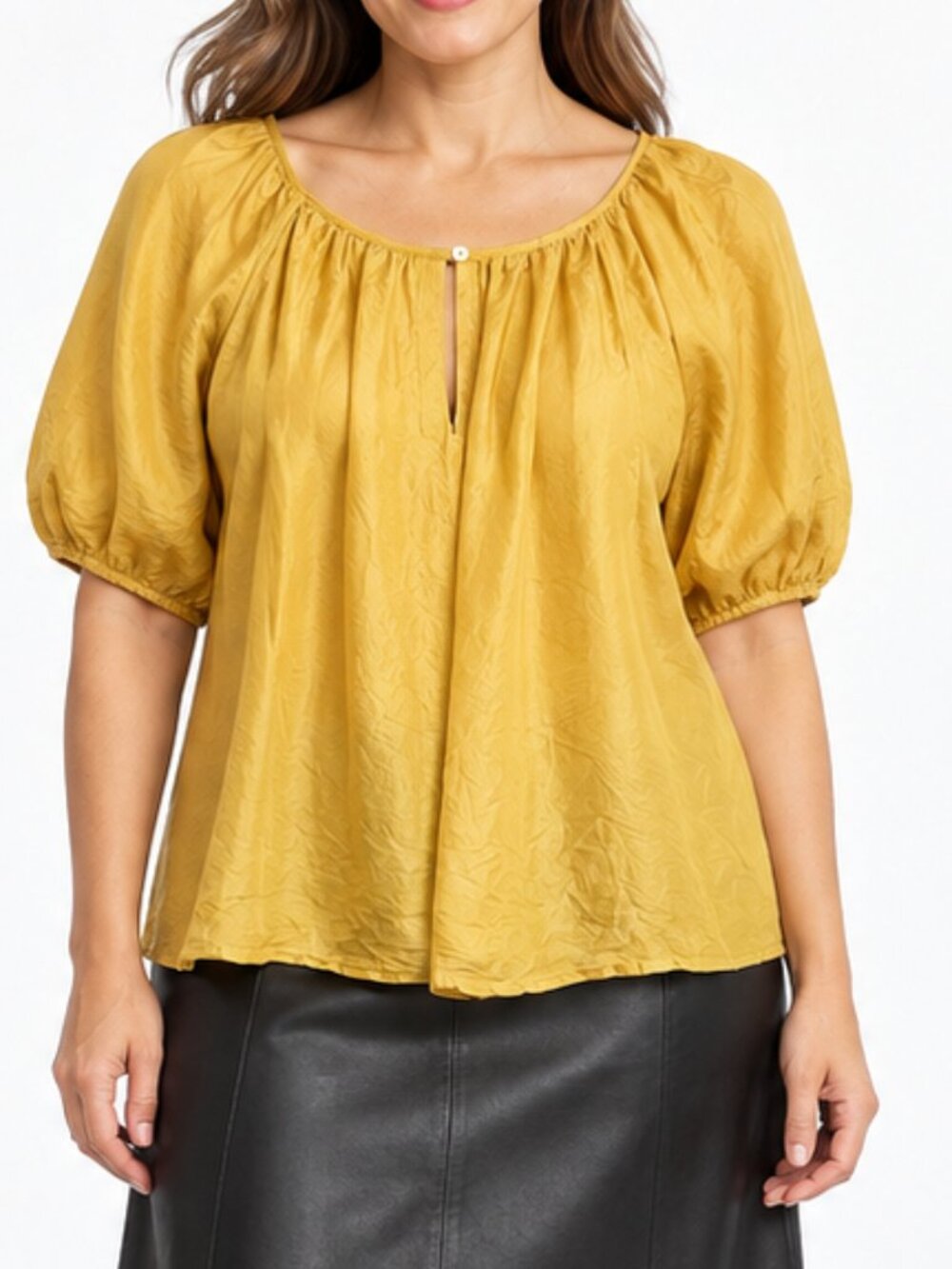 Talbots Gold 100% Silk Puff Sleeve Peasant Blouse Size Petite Extra Large